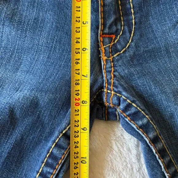 Y2k True Religion Rainbow Joey Jean 30 Blue Flare USA Flap Pocket Stitched - Picture 11 of 12